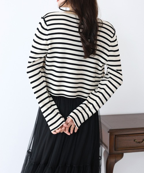 BLUEEAST(ブルーイースト)の「ボーダーカーディガン+キャミソール セット(アンサンブル・レディース・ホワイト/ブラック・MEDIUM)」の9枚目の写真