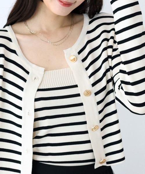 BLUEEAST(ブルーイースト)の「ボーダーカーディガン+キャミソール セット(アンサンブル・レディース・ホワイト/ブラック・MEDIUM)」の10枚目の写真