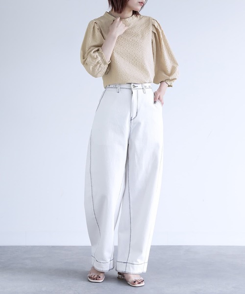 n'OrLABEL（ノアールレーベル）の「『ストライプ柄ボリューム袖ブラウス』（シャツ/ブラウス・レディース・オフホワイト/ネイビー/ライトベージュ・1/2）」の21枚目の写真