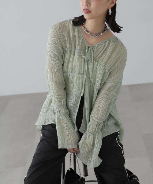 FREE'S MART（フリーズマート）の「◆シャーリングドロストチュニックブラウス（シャツ/ブラウス・レディース・ブラック/ホワイト/ライトグリーン・FREE）」の22枚目の写真