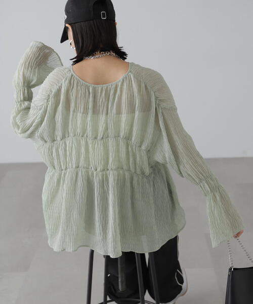 FREE'S MART（フリーズマート）の「◆シャーリングドロストチュニックブラウス（シャツ/ブラウス・レディース・ブラック/ホワイト/ライトグリーン・FREE）」の17枚目の写真