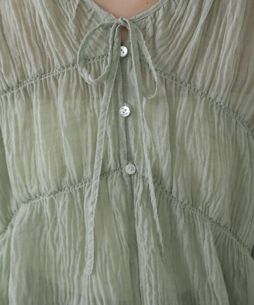 FREE'S MART（フリーズマート）の「◆シャーリングドロストチュニックブラウス（シャツ/ブラウス・レディース・ブラック/ホワイト/ライトグリーン・FREE）」の7枚目の写真