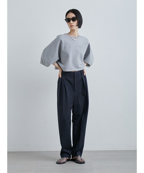 【MIESROHE】 フレアスリーブハイクオリティ裏毛TOPS セール】フレアスリーブハイクオリティ裏毛TOPS（スウェット