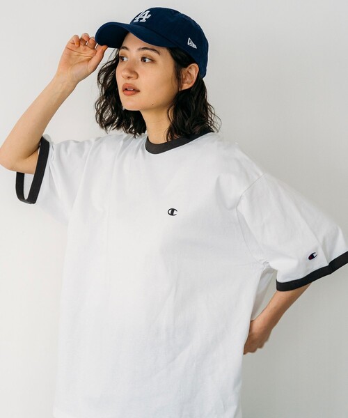 Champion（チャンピオン）の「champion/チャンピオン 別注 バインダーネック  ショートスリーブTシャツ/リンガーTシャツ（Tシャツ/カットソー・メンズ・ホワイト×ブラック/ブラック/オートミール/ホワイト・MEDIUM/LARGE）」の3枚目の写真