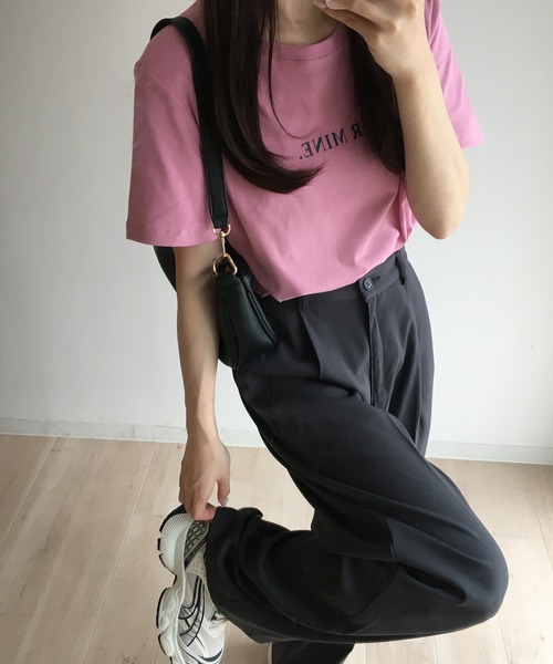 RiLi（リリ）の「ワンポイントロゴTシャツ【RL】（Tシャツ/カットソー・レディース・ホワイト/ライトピンク/クリーム/レッド/ピンク/ブルー/ブラック/チャコールグレー/ライトブルー/ネイビー・FREE）」の9枚目の写真