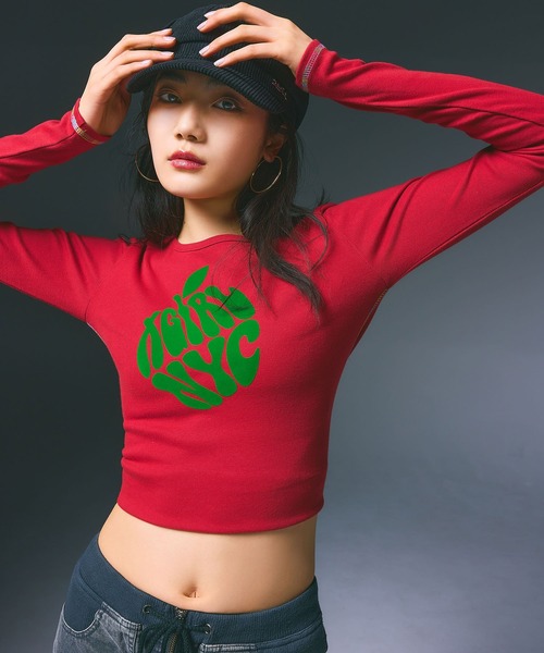 X-girl（エックスガール）の「APPLE BABY L/S TEE（Tシャツ/カットソー・レディース・ブラック/ホワイト/レッド・S/M）」の3枚目の写真