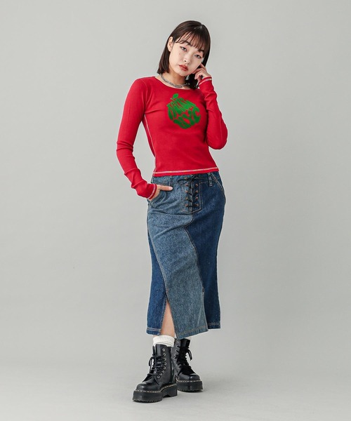 X-girl（エックスガール）の「APPLE BABY L/S TEE（Tシャツ/カットソー・レディース・ブラック/ホワイト/レッド・S/M）」の16枚目の写真