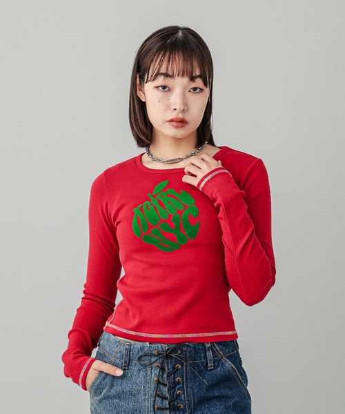 X-girl（エックスガール）の「APPLE BABY L/S TEE（Tシャツ/カットソー・レディース・ブラック/ホワイト/レッド・S/M）」の12枚目の写真