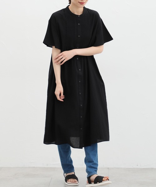 Honeys（ハニーズ）の「ピンタックシャツワンピース（シャツワンピース・レディース・オレンジ/ブルーグリーン/ブラック/ライトベージュ・L/M/LL）」の12枚目の写真