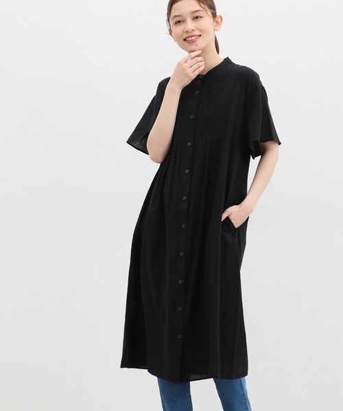 Honeys（ハニーズ）の「ピンタックシャツワンピース（シャツワンピース・レディース・オレンジ/ブルーグリーン/ブラック/ライトベージュ・L/M/LL）」の13枚目の写真