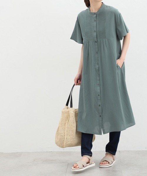 Honeys（ハニーズ）の「ピンタックシャツワンピース（シャツワンピース・レディース・オレンジ/ブルーグリーン/ブラック/ライトベージュ・L/M/LL）」の14枚目の写真