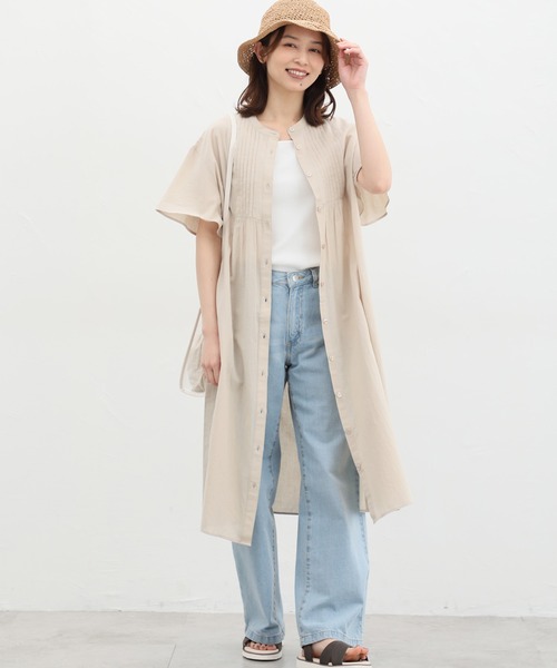 Honeys（ハニーズ）の「ピンタックシャツワンピース（シャツワンピース・レディース・オレンジ/ブルーグリーン/ブラック/ライトベージュ・L/M/LL）」の18枚目の写真