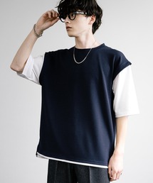 接触冷感 ベストフェイクレイヤード半袖Tシャツ