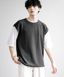 接触冷感 ベストフェイクレイヤード半袖Tシャツ
