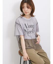 Samansa Mos2 blue | チュール付きプリントT(Tシャツ/カットソー)