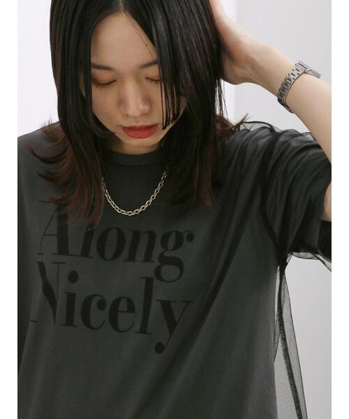 Samansa Mos2 blue(サマンサモスモスブルー)の「チュール付きプリントT(Tシャツ/カットソー・レディース・モカ/サックスブルー/グレー/ブラック/オフホワイト・F)」の3枚目の写真