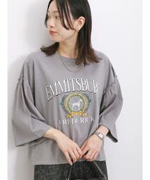 Samansa Mos2 blue | ◎フレアスリーブプリントTシャツ(Tシャツ/カットソー)