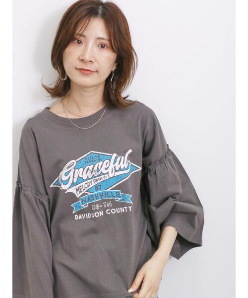 美品 【リンカブル】 フレアロングスリーブTシャツ グレー Samansa Mos2 blue（サマンサモスモスブルー）の「◎フレアスリーブ