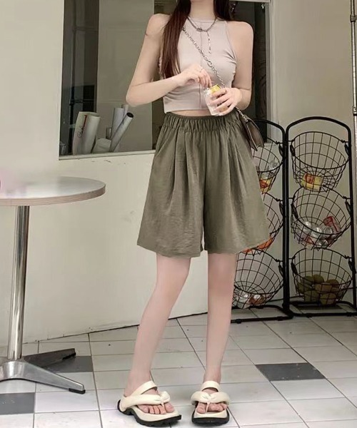 Miniministore(ミニミニストア)の「韓国風 ワイドショートパンツ レディース(カーゴパンツ・レディース・グレー/ブラック/カーキ/ベージュ/ピンク・FREE)」の7枚目の写真