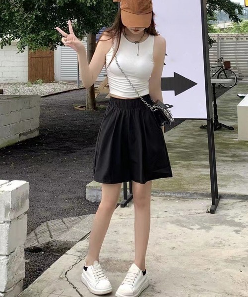 Miniministore(ミニミニストア)の「韓国風 ワイドショートパンツ レディース(カーゴパンツ・レディース・グレー/ブラック/カーキ/ベージュ/ピンク・FREE)」の8枚目の写真
