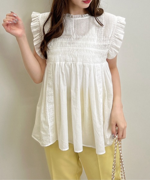 INGNI（イング）の「綿ボイルピンタックフリルブラウス（シャツ/ブラウス・レディース・オフホワイト/ブルー/ブラック・M）」の9枚目の写真