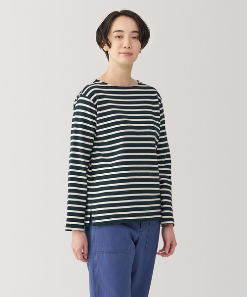 無印良品（ムジルシリョウヒン）の「婦人　太番手ボートネック長袖Ｔシャツ（Tシャツ/カットソー・レディース・ネイビー系/ライトグリーン系/グレー系/レッド系/ベージュ系/ネイビー系1・XL/L/M/S）」の5枚目の写真