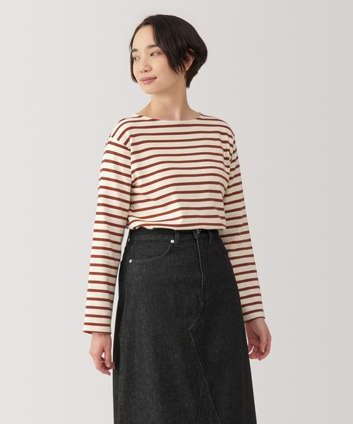 無印良品（ムジルシリョウヒン）の「婦人　太番手ボートネック長袖Ｔシャツ（Tシャツ/カットソー・レディース・ネイビー系/ライトグリーン系/グレー系/レッド系/ベージュ系/ネイビー系1・XL/L/M/S）」の6枚目の写真