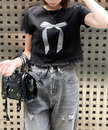 clear | リボンプリントメロウ半袖カットソートップス≪2024SS新作≫(Tシャツ/カットソー)