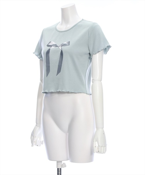 clear（クリア）の「リボンプリントメロウ半袖カットソートップス[バレエコア ガーリー レフンチ カジュアル]≪再入荷≫（Tシャツ/カットソー・レディース・オフホワイト/サックスブルー/ブラック・F）」の4枚目の写真