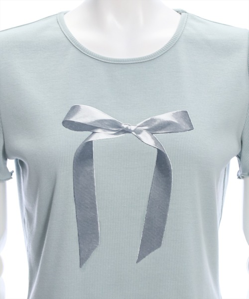 clear（クリア）の「リボンプリントメロウ半袖カットソートップス[バレエコア ガーリー レフンチ カジュアル]≪再入荷≫（Tシャツ/カットソー・レディース・オフホワイト/サックスブルー/ブラック・F）」の9枚目の写真