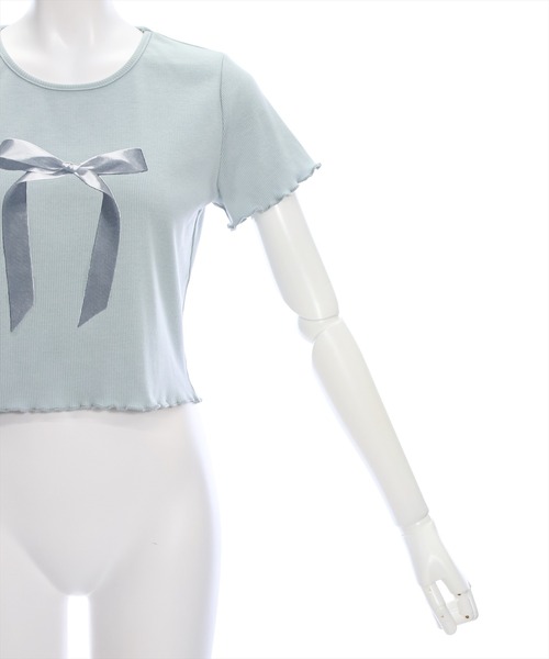 clear（クリア）の「リボンプリントメロウ半袖カットソートップス[バレエコア ガーリー レフンチ カジュアル]≪再入荷≫（Tシャツ/カットソー・レディース・オフホワイト/サックスブルー/ブラック・F）」の8枚目の写真