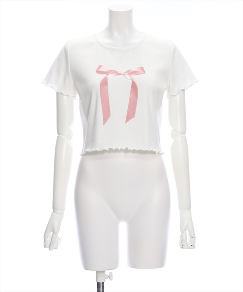 clear（クリア）の「リボンプリントメロウ半袖カットソートップス[バレエコア ガーリー レフンチ カジュアル]≪再入荷≫（Tシャツ/カットソー・レディース・オフホワイト/サックスブルー/ブラック・F）」の17枚目の写真