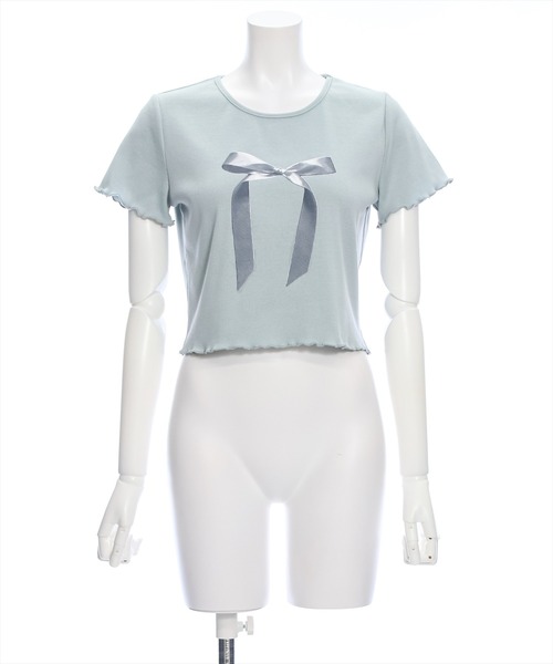 clear（クリア）の「リボンプリントメロウ半袖カットソートップス[バレエコア ガーリー レフンチ カジュアル]≪再入荷≫（Tシャツ/カットソー・レディース・オフホワイト/サックスブルー/ブラック・F）」の18枚目の写真