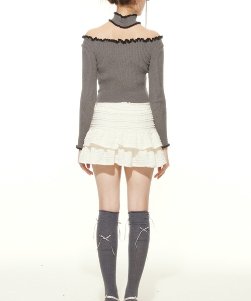 HOOK(フック)の「【HOOK】for girls チョーカー付きリブニットトップス(Tシャツ/カットソー・レディース・グレー/ホワイト・L/M/S)」の10枚目の写真