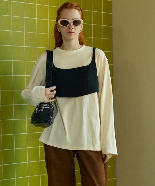 MAISON SPECIAL（メゾンスペシャル）の「Bustier Combination Big Size T-shirt/ビスチェコンビビッグTEE【MAISON SPECIAL/メゾンスペシャル】（Tシャツ/カットソー・レディース・ブルー/ブラック/モカ・FREE）」の2枚目の写真