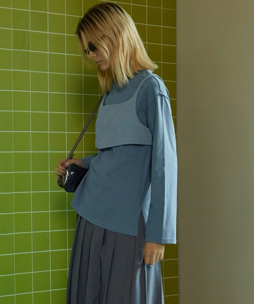 MAISON SPECIAL（メゾンスペシャル）の「Bustier Combination Big Size T-shirt/ビスチェコンビビッグTEE【MAISON SPECIAL/メゾンスペシャル】（Tシャツ/カットソー・レディース・ブルー/ブラック/モカ・FREE）」の9枚目の写真