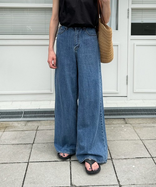 LE MORE(リモア)の「ライトオンスロングワイドデニム(デニムパンツ・レディース・ブルー・FREE)」の8枚目の写真