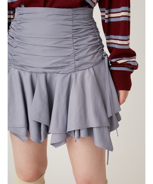 LILY BROWN（リリーブラウン）の「ランダムヘムギャザーミニスカート（スカート・レディース・ブルー/チャコールグレー/アイボリー・1/0）」の10枚目の写真