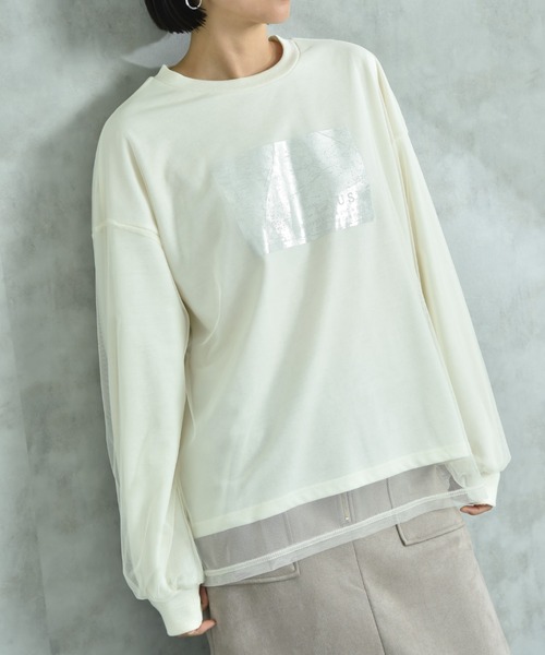 actuel（アクチュエル）の「【ａｃｔｕｅｌ】シアーレイヤードスウェット箔プリントプルオーバー（Tシャツ/カットソー・レディース・ライトベージュ/グレー/チャコールグレー・FREE）」の3枚目の写真