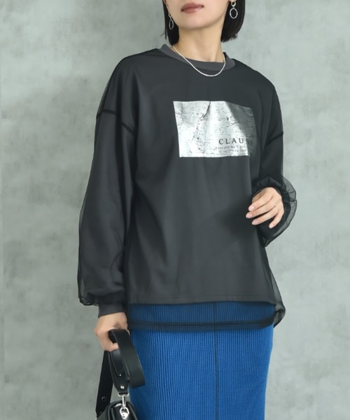 actuel（アクチュエル）の「【ａｃｔｕｅｌ】シアーレイヤードスウェット箔プリントプルオーバー（Tシャツ/カットソー・レディース・ライトベージュ/グレー/チャコールグレー・FREE）」の2枚目の写真