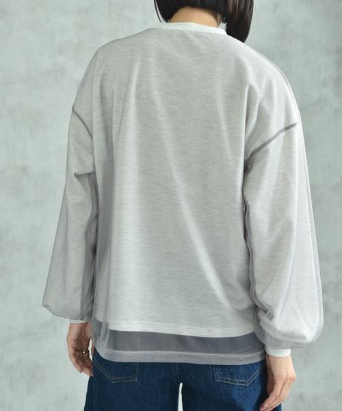 actuel（アクチュエル）の「【ａｃｔｕｅｌ】シアーレイヤードスウェット箔プリントプルオーバー（Tシャツ/カットソー・レディース・ライトベージュ/グレー/チャコールグレー・FREE）」の8枚目の写真