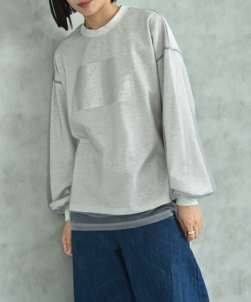 actuel（アクチュエル）の「【ａｃｔｕｅｌ】シアーレイヤードスウェット箔プリントプルオーバー（Tシャツ/カットソー・レディース・ライトベージュ/グレー/チャコールグレー・FREE）」の9枚目の写真