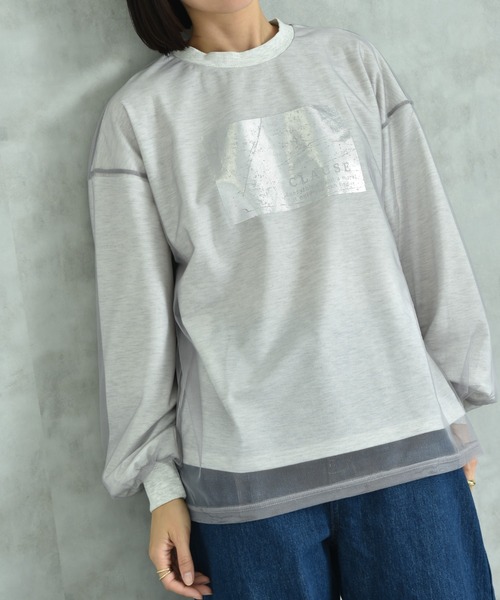 actuel（アクチュエル）の「【ａｃｔｕｅｌ】シアーレイヤードスウェット箔プリントプルオーバー（Tシャツ/カットソー・レディース・ライトベージュ/グレー/チャコールグレー・FREE）」の6枚目の写真