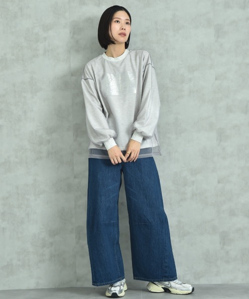 actuel（アクチュエル）の「【ａｃｔｕｅｌ】シアーレイヤードスウェット箔プリントプルオーバー（Tシャツ/カットソー・レディース・ライトベージュ/グレー/チャコールグレー・FREE）」の14枚目の写真