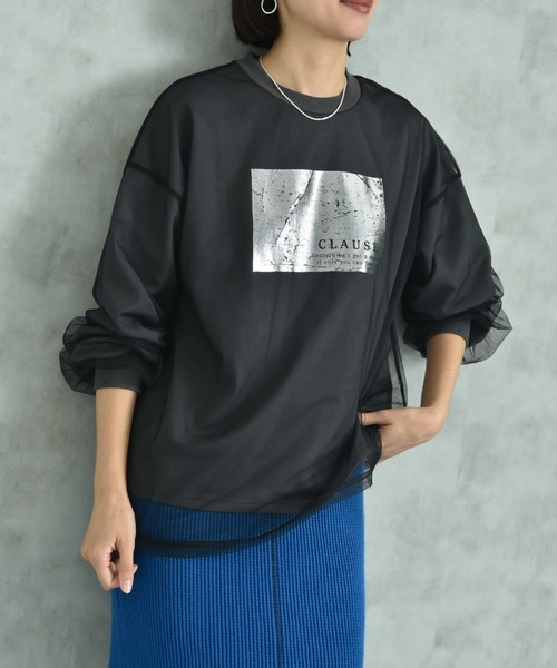 actuel（アクチュエル）の「【ａｃｔｕｅｌ】シアーレイヤードスウェット箔プリントプルオーバー（Tシャツ/カットソー・レディース・ライトベージュ/グレー/チャコールグレー・FREE）」の15枚目の写真