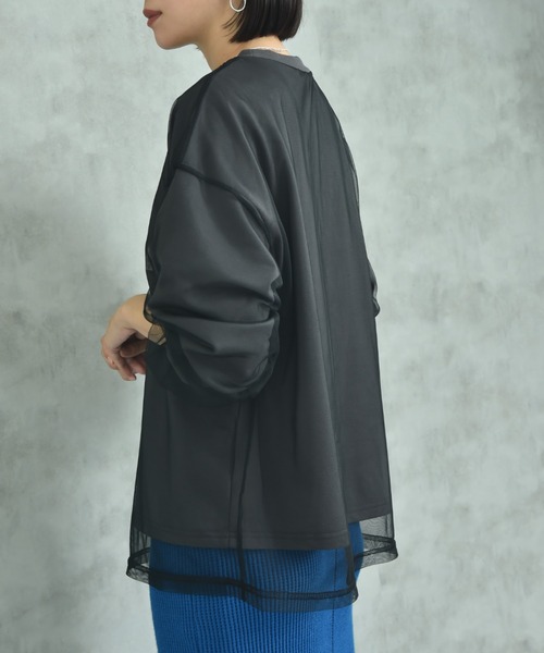 actuel（アクチュエル）の「【ａｃｔｕｅｌ】シアーレイヤードスウェット箔プリントプルオーバー（Tシャツ/カットソー・レディース・ライトベージュ/グレー/チャコールグレー・FREE）」の17枚目の写真