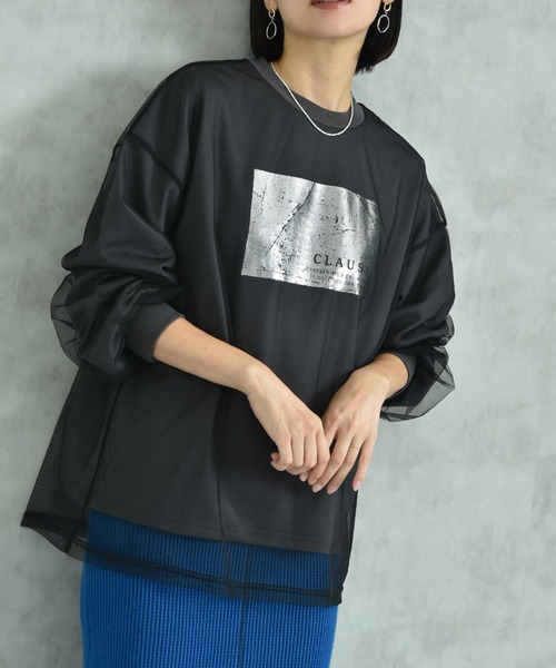 actuel（アクチュエル）の「【ａｃｔｕｅｌ】シアーレイヤードスウェット箔プリントプルオーバー（Tシャツ/カットソー・レディース・ライトベージュ/グレー/チャコールグレー・FREE）」の19枚目の写真