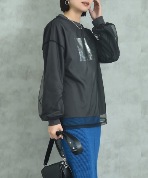 actuel（アクチュエル）の「【ａｃｔｕｅｌ】シアーレイヤードスウェット箔プリントプルオーバー（Tシャツ/カットソー・レディース・ライトベージュ/グレー/チャコールグレー・FREE）」の16枚目の写真