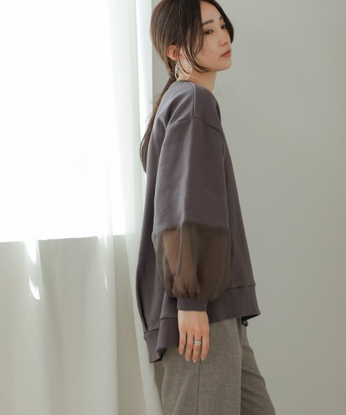 Bab（バブ）の「オーバーシルエットシアースウェットトップス（スウェット・レディース・グレイッシュベージュ/チャコールグレー/ベージュ・FREE）」の7枚目の写真