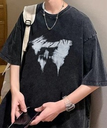 【NOWLE】ヴィンテージ加工 フロント プリント 半袖 ロック Tシャツ